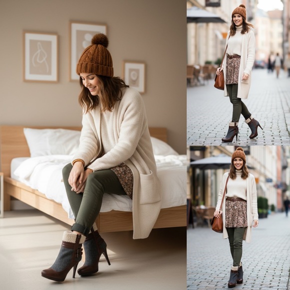 Elle‎ Faux Fur & Wool Sherpa Lined Zip-Up Buckle Boots | Size 6.5M - Picture 3 of 17